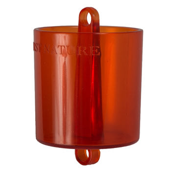 Red Ant Barrier: A plastic cup with a handle, designed to be filled with water and hung above a hummingbird feeder to prevent ants from reaching the nectar.