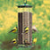 Duncraft Triple Tube Jr. Birdfeeder showing multiple birds perched and feeding, featuring three seed tubes, six feeding stations, and durable metal components.