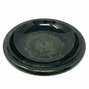 Hunter green fiber clay birdbath bowl with glossy UV-protected finish