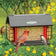 Red Barn Cardinal Feeder with seed center and suet sides, featuring a Northern Cardinal, chickadee, and wren, designed for year-round bird attraction.