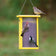 Duncraft Bird-Safe Nyjer® Mesh Feeder with yellow frame, hosting two finches and a chickadee on its mesh tube design, perfect for small birds.
