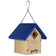 Decorative cedar nest box with blue recycled-plastic roof and predator-resistant entrance guard.