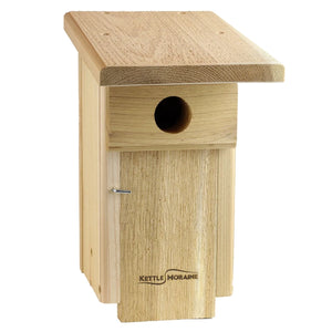 Weather-resistant cedar bluebird house designed for Eastern Bluebirds and other cavity-nesting birds.