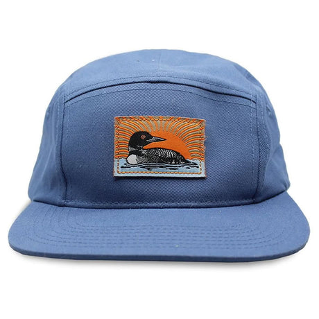 Bird Collective Common Loon Camp Hat featuring a duck patch, flat bill, and adjustable strap, perfect for outdoor enthusiasts and bird lovers.