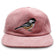 Bird Collective Chickadee Corduroy Hat featuring an embroidered chickadee logo on pink corduroy, unstructured 6-panel crown, flat bill, adjustable strap with brass clasp.