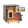 Birdfy Mini Bamboo Bird Feeder with Camera, featuring a cardinal, dual seed bins, solar panel, and live video feed on a smartphone for bird identification.