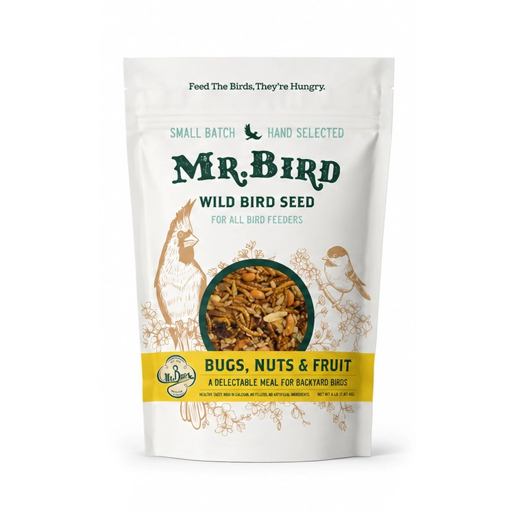 Mr. Bird Bugs, Nuts & Fruit wild bird seed, 2 lb resealable bag