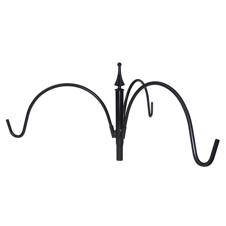 3 Arm Pole Top Hanger: A black metal stand with three curved arms for hanging bird feeders, fits 1 poles, enhancing bird feeding stations.