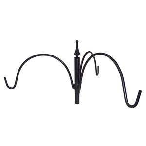 3 Arm Pole Top Hanger: A black metal stand with three curved arms for hanging bird feeders, fits 1 poles, enhancing bird feeding stations.