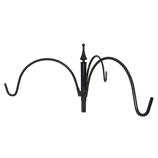 3 Arm Pole Top Hanger: A black metal stand with three curved arms for hanging bird feeders, fits 1 poles, enhancing bird feeding stations.