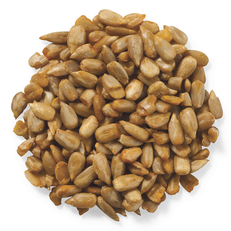 Close-up of Cole's Hot Meats Bird Seed, 40-lb bag, showing hulled sunflower seeds coated with fiery hot habanero, designed to deter squirrels while nourishing birds.