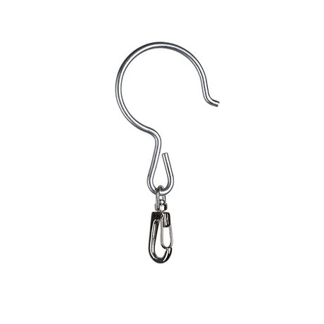 Heavy-duty metal hanging hook with swivel snap clip attachment for securely hanging bird feeders, birdhouses, planters while reducing chain twisting and tangling.