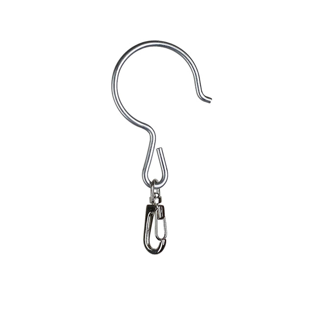 Heavy-duty metal hanging hook with swivel snap clip attachment for securely hanging bird feeders, birdhouses, planters while reducing chain twisting and tangling.