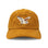 Barn Owl Corduroy Hat, Amber features a mustard-yellow corduroy with an embroidered barn owl in flight, adjustable strap, and unstructured 6-panel crown.