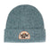 Duck Trio Wool Blend Beanie, Lake; teal knitted beanie with a folded cuff featuring a patch of three duck heads with a nature backdrop.